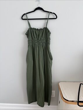 Treasure & Bond Olive Green Smocked Maxi Dress